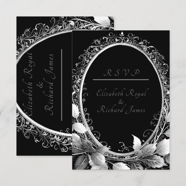 Luxurious black and gold wedding theme enclosure card (Front/Back)