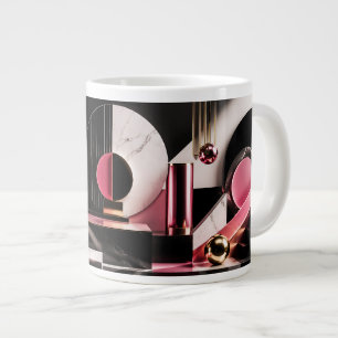 Luxurious Black and Pink Marble Geometric Design Large Coffee Mug