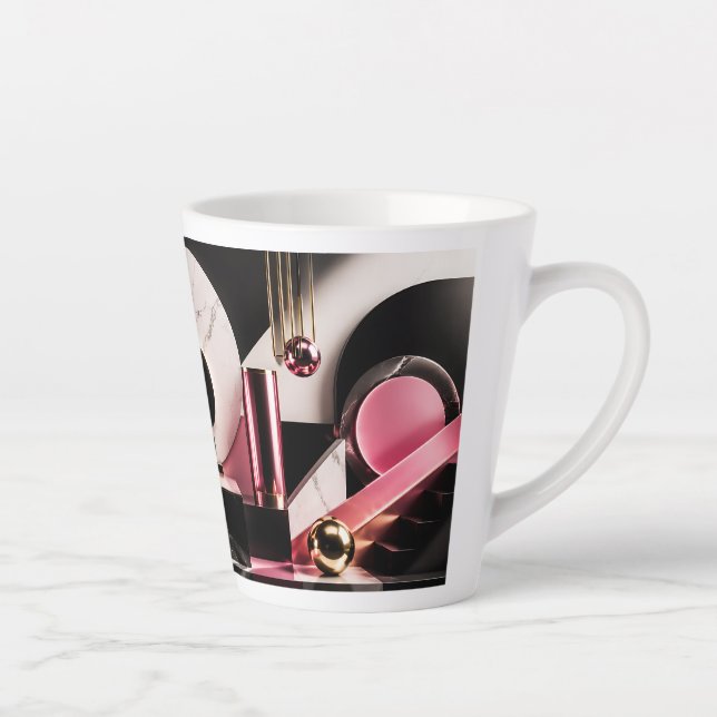 Luxurious Black and Pink Marble Geometric Design Latte Mug (Right)