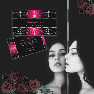 Luxurious Black and Pink Ornate Borders Ornaments Business Card