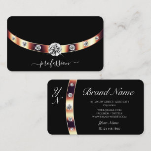 Luxurious Black and Rose Gold with Initials Modern Business Card