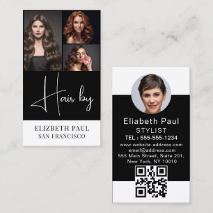 Luxurious Black and White hair stylist 3 photo Business Card