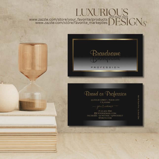Luxurious Black and White Ombre Gold Frame Elegant Business Card (Creator Uploaded)