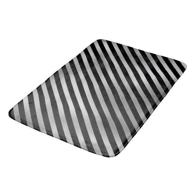 Luxurious Black and White Striped Bath Mat (Angled)