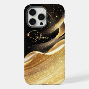 Luxurious black base & gold pearl name iPhone case