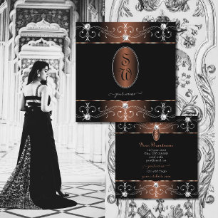 Luxurious Black Brown Ornate Ornaments Initials Square Business Card