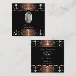 Luxurious Black Brown Ornate Ornaments with Photo Square Business Card