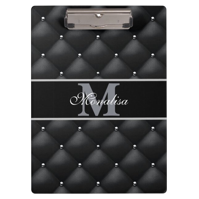 luxurious black design monogramed personalised   clipboard (Front)