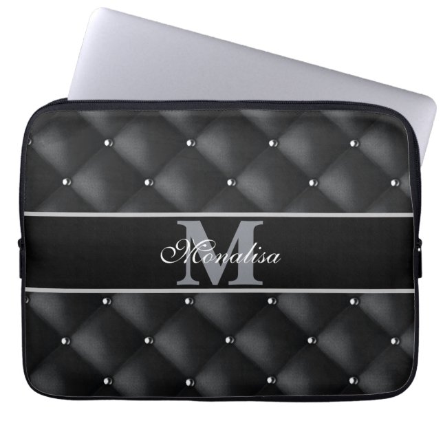 luxurious black design monogramed personalised   laptop sleeve (Front)