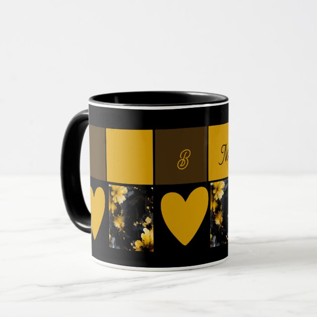 luxurious black gold agate floral marble  mug (Front Left)