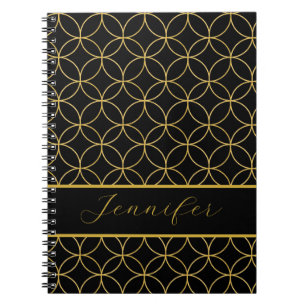 Luxurious Black & Gold Circles Personalized Notebook