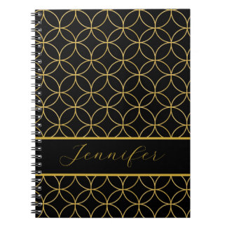 Luxurious Black & Gold Circles Personalized Notebook