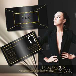 Luxurious Black Gold Decor with Logo and Photo Business Card