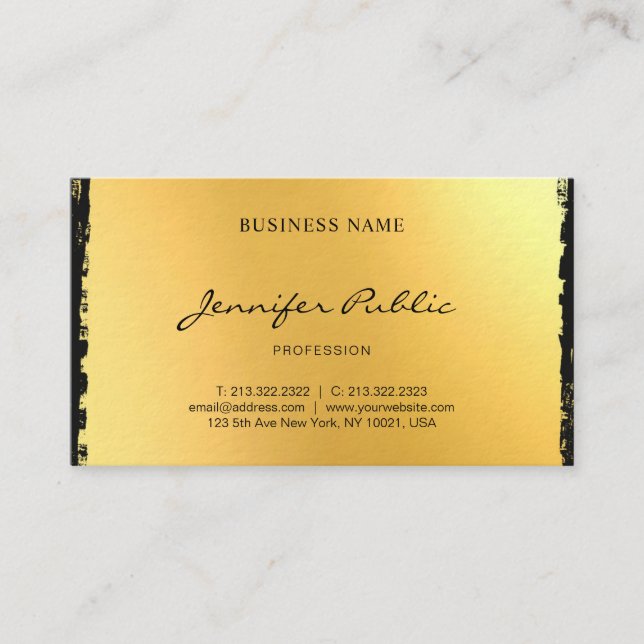 Luxurious Black Gold Elegant Modern Script Plain Business Card (Front)