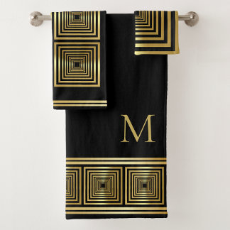Luxurious black gold elegant monogram Towel set