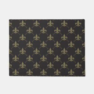 Luxurious Black Gold Fleur De Lis Pattern Doormat
