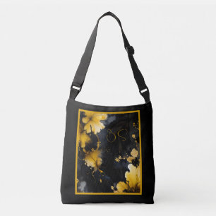 luxurious black gold floral agate marble  crossbody bag