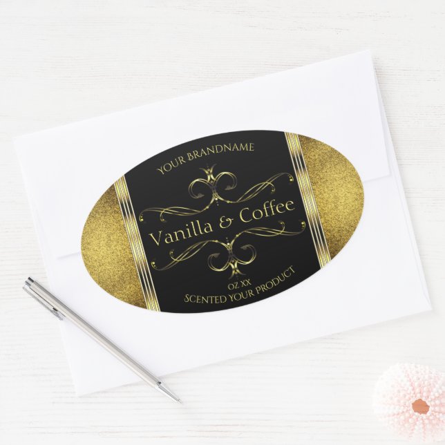Luxurious Black Gold Glitter Borders Product Label (Envelope)