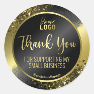 Luxurious Black Gold Ink Glitter Thank You Logo Classic Round Sticker