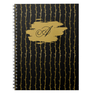Luxurious Black & Gold Leaf Personalized Notebook