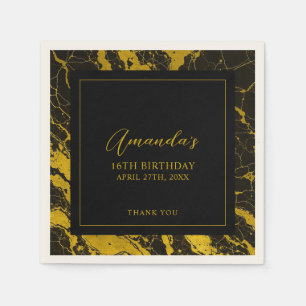 Luxurious Black & Gold Marble Sweet 16 Birthday Napkin