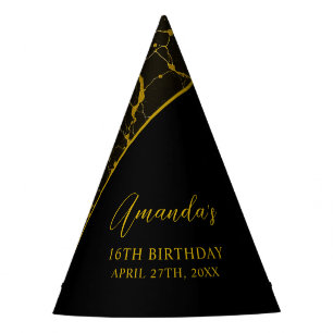 Luxurious Black & Gold Marble Sweet 16 Birthday Party Hat