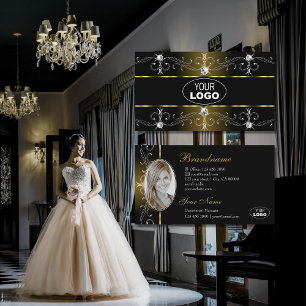 Luxurious Black Gold Ornate Borders Logo and Photo Business Card