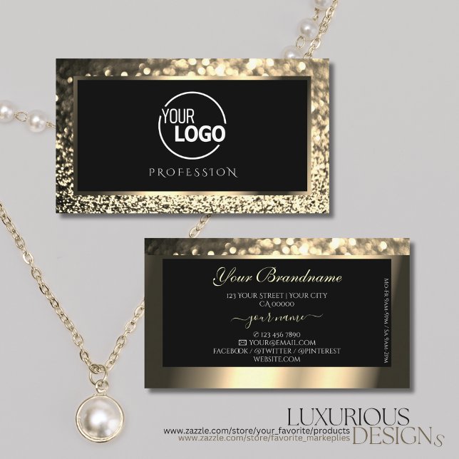 Luxurious Black Gold Sparkle Glitter Logo Elegant  Business Card (Creator Uploaded)