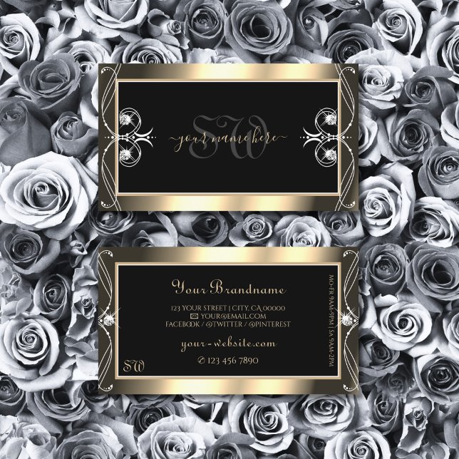 Luxurious Black Gold Sparkling Diamonds Initials Business Card (Creator Uploaded)