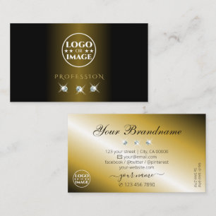Luxurious Black Gold Sparkling Diamonds with Logo Business Card