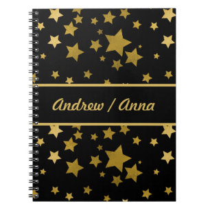 Luxurious Black & Gold Star Personalized Notebook