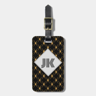 luxurious black gold tufted monogram personalise luggage tag
