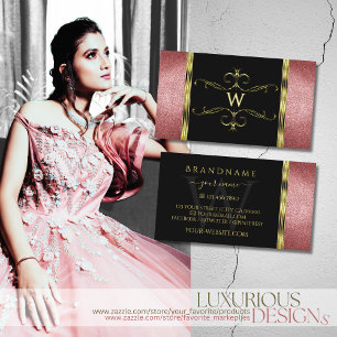 Luxurious Black Gold with Red Glitter and Monogram Business Card