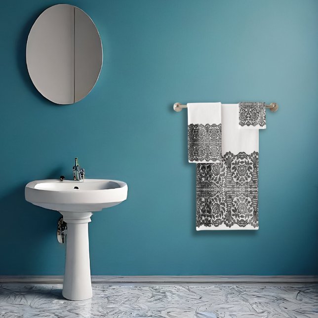 LUXURIOUS BLACK Lace Sheen design Bath Towel Set (Creator Uploaded)