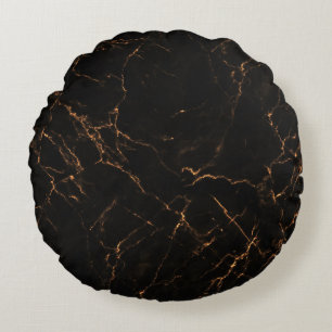 Luxurious Black Marble: Elegant Texture Round Cushion