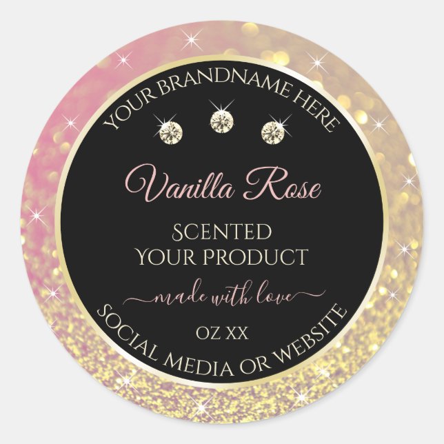Luxurious Black Pink Gold Glitter Product Labels (Front)
