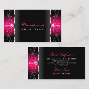 Luxurious Black Pink Squiggled Jewels Ornamental Business Card