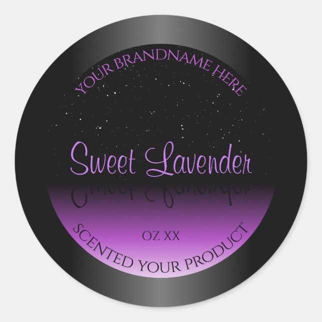 Luxurious Black Purple Product Labels Soft Glitter (Front)