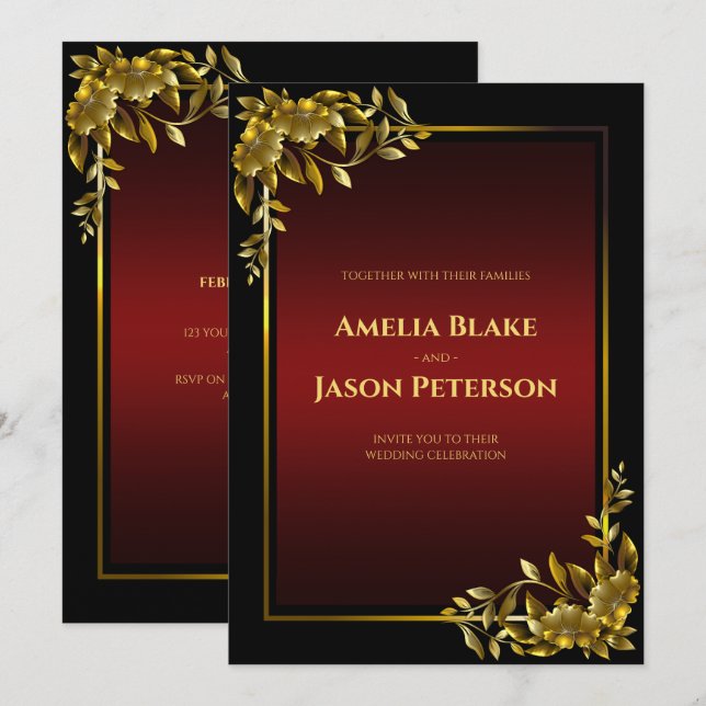 Luxurious Black & Red Wedding Invitation (Front/Back)