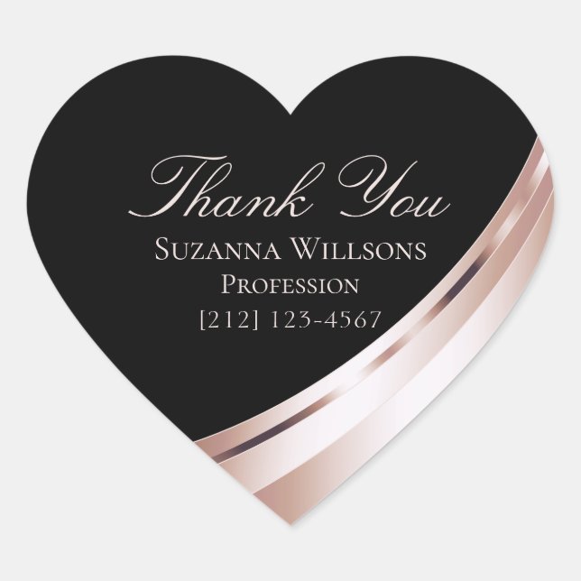 Luxurious Black Rose Gold Decor Thank You Label (Front)