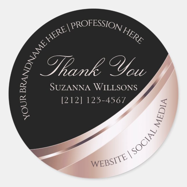 Luxurious Black Rose Gold Decor Thank You Label (Front)