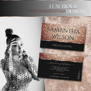 Luxurious Black Rose Gold Glitter Stars Precious Business Card