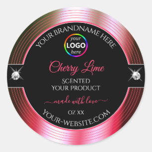 Luxurious Black Shiny Red Green Logo Product Label