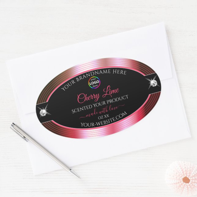 Luxurious Black Shiny Red Green Logo Product Label (Envelope)