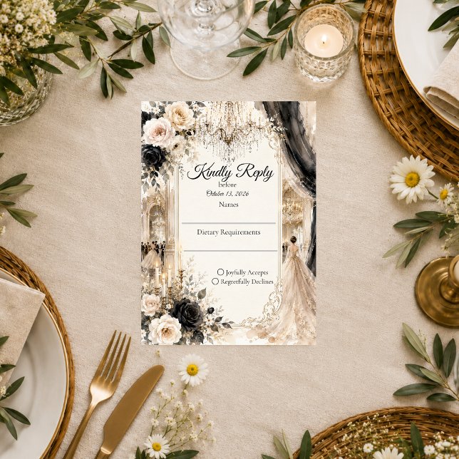Luxurious Black Tie Elegance Wedding RSVP Card (Creator Uploaded)