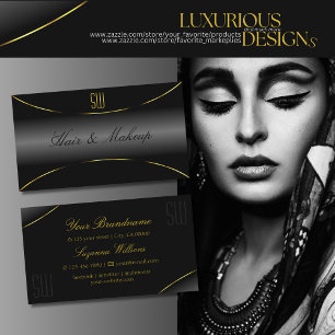 Luxurious Black with Gold Border and Monogram Luxe Business Card