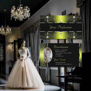 Luxurious Black Yellow Ornate Borders with Photo Business Card