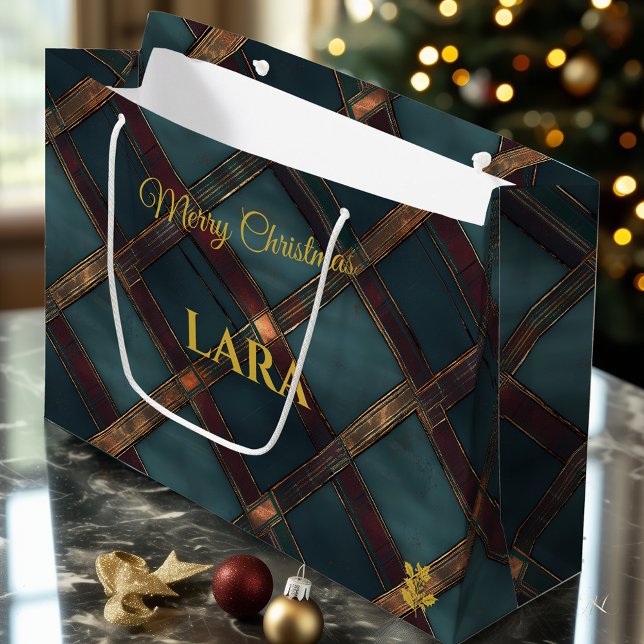 Luxurious Blue and Bronze Christmas Custom Large Gift Bag (Creator Uploaded)