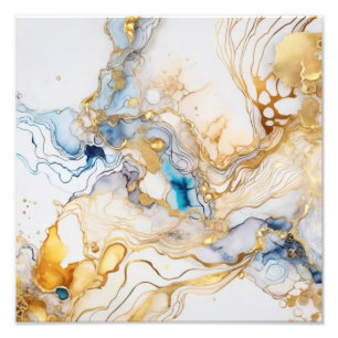 Luxurious Blue and Gold Abstract Painting Photo Print