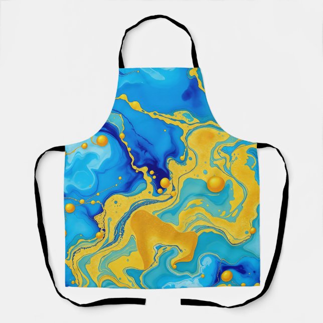 Luxurious Blue and Gold Alcohol Ink Abstract  Apron (Front)